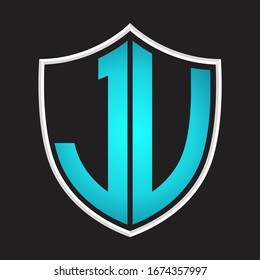 JV-Logo-Monogramm mit Schild, isolierte blaue Farben auf Skizzendesign-Vorlage