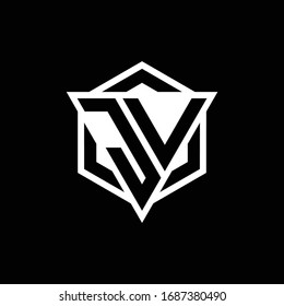 JV logo monogram with triangle and hexagon shape combination isolated on back and white colors