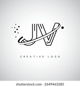 JV Orbit Monogram Logo – Futuristic Minimal Letter mark with Circular Line Art, Tech-Inspired Dots and Space Motion Concept for Modern Branding Identity