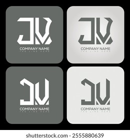 JV polygon, hexagon, flat and simple letter logo set in one artboard. JV minimalist and classic logo.
