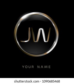 JW initial letters with circle elegant logo golden silver black background