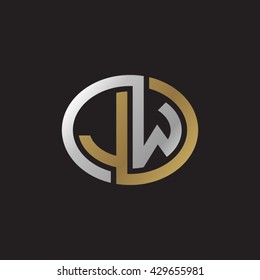 JW initial letters looping linked ellipse elegant logo golden silver black background