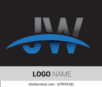 JW initial logo company name colored grey and blue swoosh design.