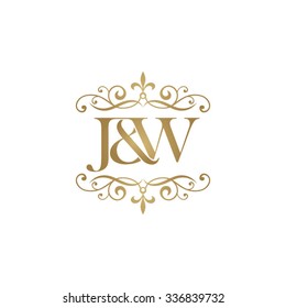 J&W Initial logo. Ornament ampersand monogram golden logo