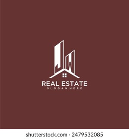 JW monograma inicial de construcción y logotipo de techo para bienes raíces