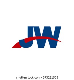 JW initial overlapping swoosh letter logo blue red