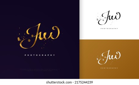 JW Initial Signature Logo Design with Elegant and Minimalist Gold Handwriting Style. Initial J and W Logo Design for Wedding, Fashion, Jewelry, Boutique and Business Brand Identity