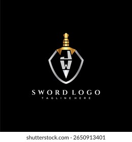 Letra JW monograma de luxo para imagem estilo escudo e espada