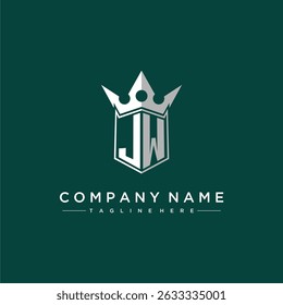 JW letter monogram initial logo for shield and crown design