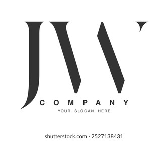 Design do logotipo JW. Estilo de fonte das letras iniciais j e w serif. Tipografia clássica do nome da empresa. Logotipo ou identidade da moda. Ilustração vetorial.