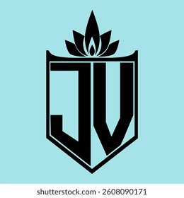 JW Logo featuring a minimalist design with a crown-like flower symbol on top, bold black elements, and a soft blue background, perfect for branding and modern visual identity.