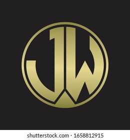 Monograma del logotipo JW con el estilo de cinta de la pieza en colores dorados