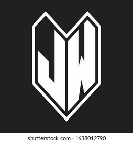 JW Logo monogram with emblem line style isolated on black background