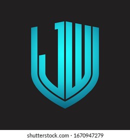 JW Logo monogram with emblem shield design isolated with blue colors on black background