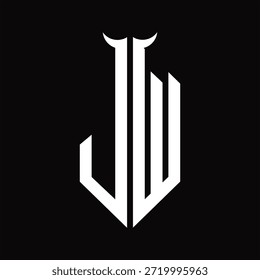 Monograma del logotipo de JW con la forma del cuerno aislada Plantilla de diseño blanco y negro sobre fondo negro