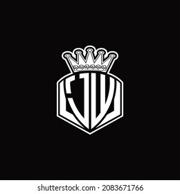 Monograma de logotipo JW con forma de emblema de lujo y plantilla de diseño de corona sobre fondo negro