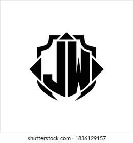 JW Logo monogram with shield line and 3 arrows shape design template on white background