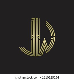 JW Logo monogram triple ribbon style line design template isolated with gold color