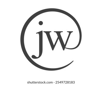 JW logo from two letter with circle shape email sign style. J and W round logotype of business company for brand identity.