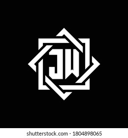 Logo de monograma JW con cuadrado abstracto alrededor de la plantilla de diseño