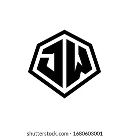 Logotipo de monograma JW con forma hexagonal y plantilla de diseño de estilo redondeado en línea aislado en fondo blanco
