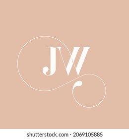 JW monogram logo. Letter j, letter w typographic icon isolated on light background. Alphabet initials. Characters sign. Modern design, elegant, beauty, fashion style symbol. Decorative swirl.