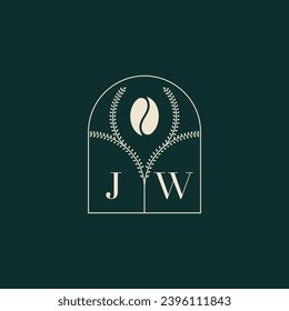 JW Diseño de logotipo único y simple combinación de letras y grano de café