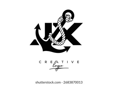 JX Creative Monogram Latter Logo com âncora e design de corda
