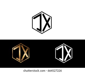 JX initial letters linked with hexagon shape logo
