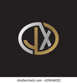 JX initial letters looping linked ellipse elegant logo golden silver black background