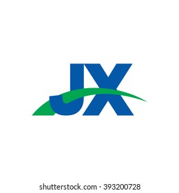 JX initial overlapping swoosh letter logo blue green