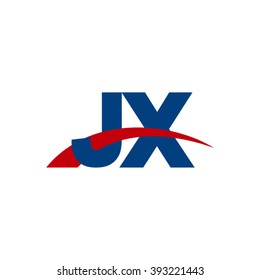 JX initial overlapping swoosh letter logo blue red