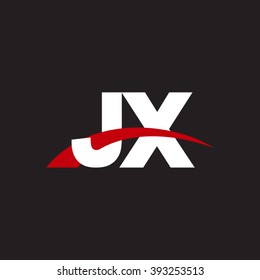 JX initial overlapping swoosh letter logo white red black background