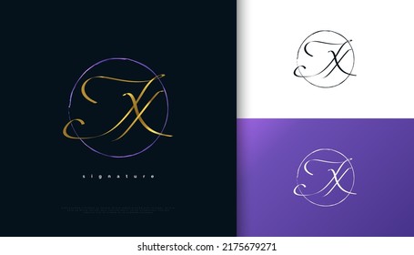 JX Initial Signature Logo Design with Elegant and Minimalist Gold Handwriting Style. Initial J and X Logo Design for Wedding, Fashion, Jewelry, Boutique and Business Brand Identity
