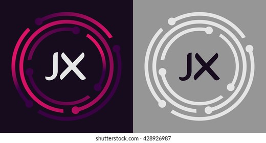 JX letters business logo icon design template elements in abstract background logo, design identity in circle, alphabet letter