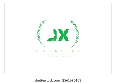 JX letters eco logo with leaf. Fresh nature and healthy leaf logo design.