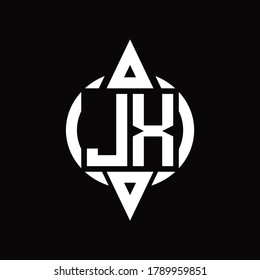 Logotipo JX con círculo redondeado combinando la plantilla de diseño de triángulo superior e inferior