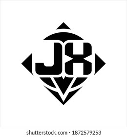 JX Logo monogram with circle shape and square rotate rounded design template on white background