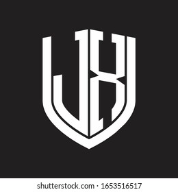 JX Logo monogram with emblem shield design isolated on black background