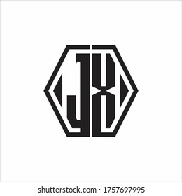 JX Logo monogram with hexagon line rounded design template on white background
