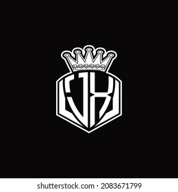 JX-Logo-Monogramm mit luxuriöser Emblechform und Krondesign-Vorlage auf schwarzem Hintergrund