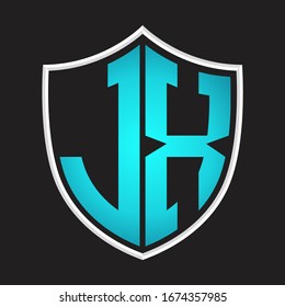 JX Logo monogram with shield shape isolated blue colors on outline design template