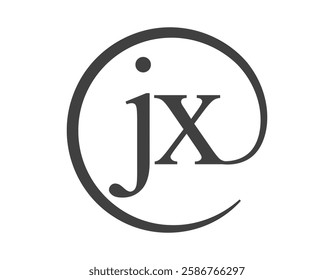JX logo from two letter with circle shape email sign style. J and X round logotype of business company for brand identity.