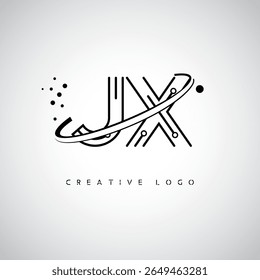 JX Orbit Monogram Logo - Futuristic Minimal Letter mark with Circular Line Art, Tech-Inspired Dots and Space Motion Concept for Modern Branding Identity (Logotipo de Monograma de Órbita JX - Marca de Letra Mínima Futurista com Linha de Arte Circular, Pontos Inspirados na Tecnologia e Conceito de Movimento Espacial para Identidade de Marca Moderna)