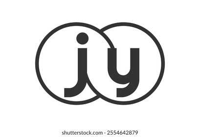 JY business company emblem with outline rounds and letters j y. Logo template of two merged circles for brand identity, logotype. Vector Infinity symbol  and technology sign.