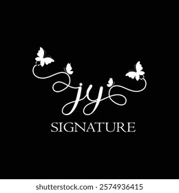 JY Handwritten initial letter, JY simple signature vector logo with butterfly shape variation, beauty, photography letter logo design. J Y