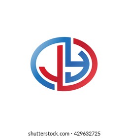 JY initial letters looping linked ellipse logo red blue