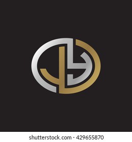 Letras iniciales JY en bucle ligado elipse elegante logo dorado fondo negro plata