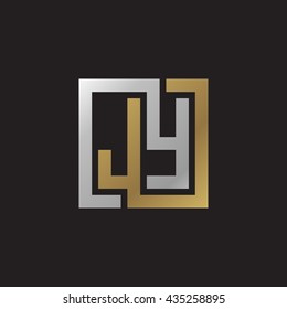 JY initial letters looping linked square elegant logo golden silver black background