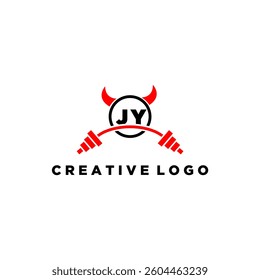 JY initial monogram for fitnes or gym logo with devil style design